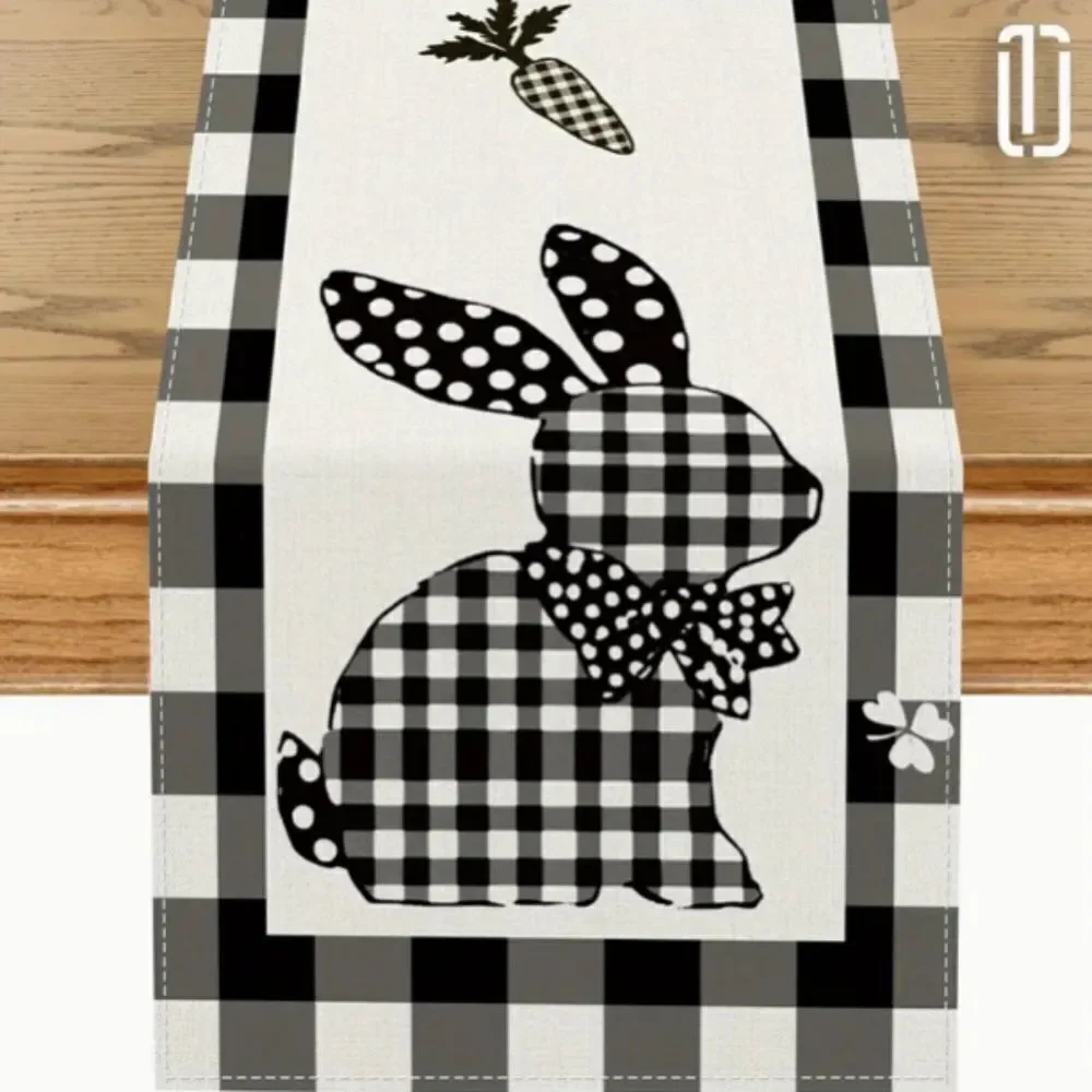 Buffalo Plaid Easter Bunny Rabbit Fabric Table Runner Decor Spring Holiday